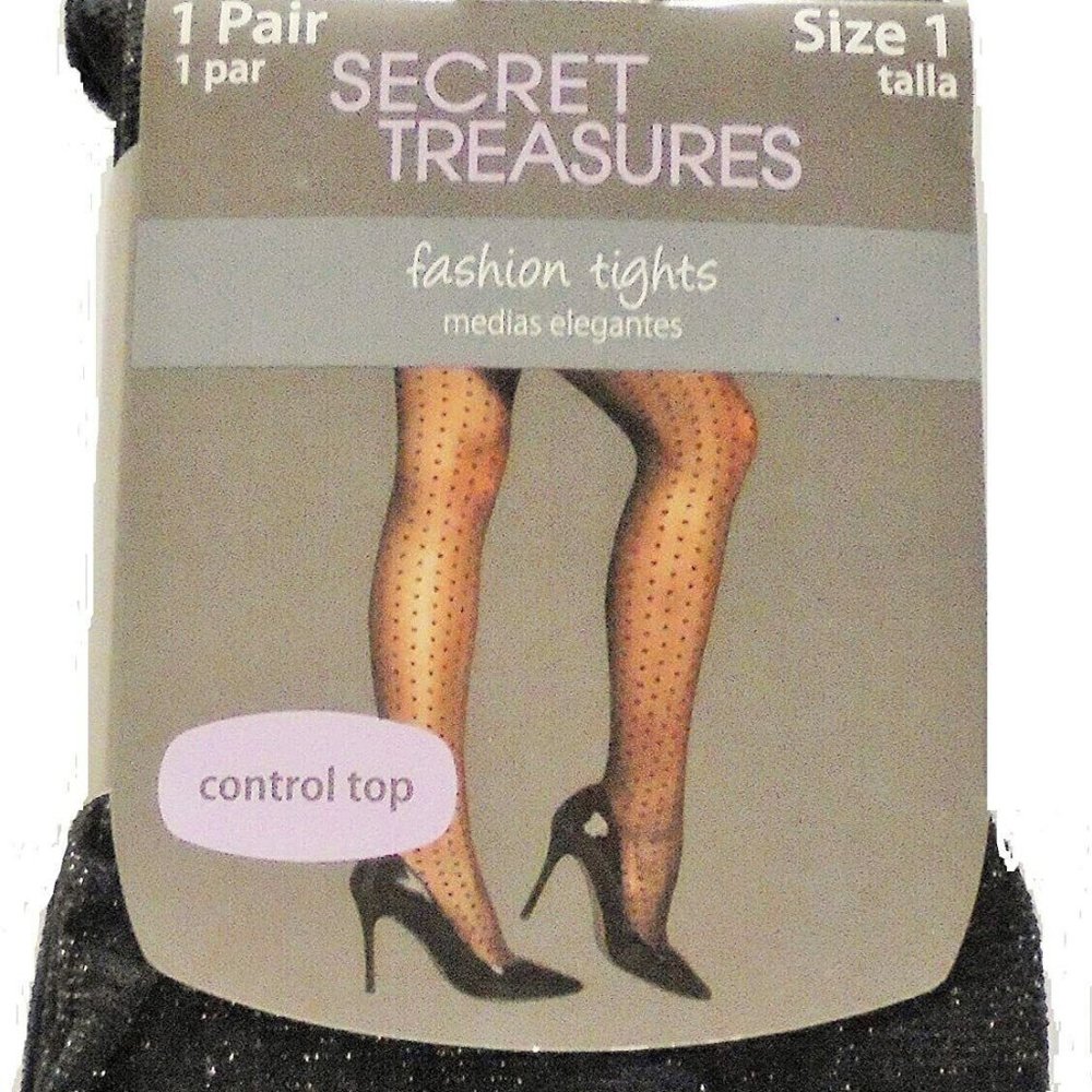 Secret Treasures Ladies Tights Solid Black Plus Size 1-Black Metallic-ST7CY
